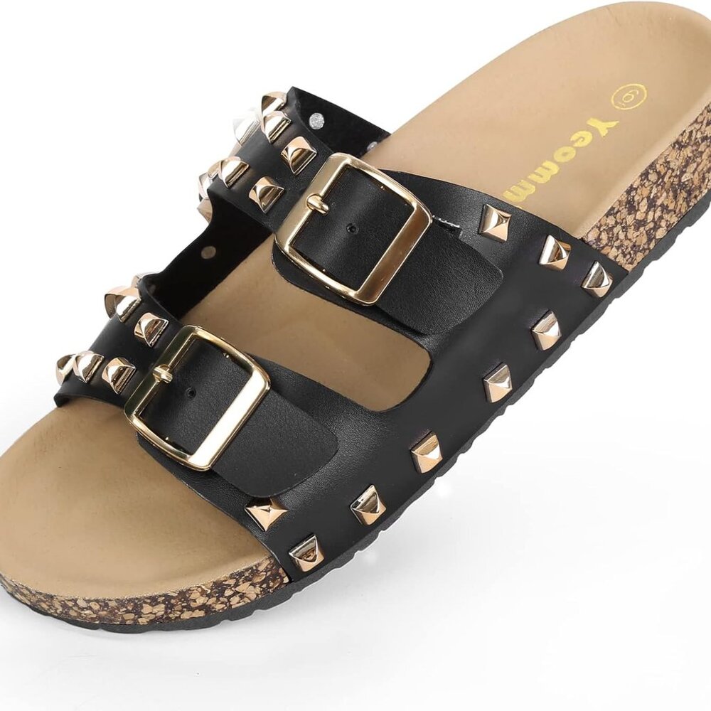 Women's Sandals,Cork Footbed Slide Sandal with Comfortable Arch Support And Buck